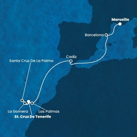 Francúzsko, Španielsko, La Gomera z Marseille na lodi Costa Fortuna