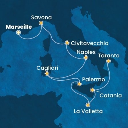 Francúzsko, Taliansko, Malta z Marseille na lodi Costa Serena