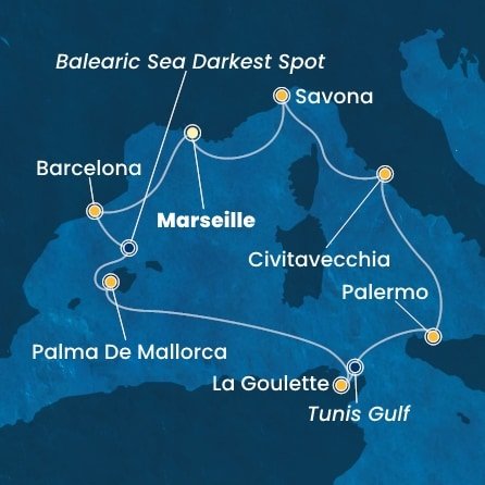 Francúzsko, Španielsko, Tunisko, Taliansko z Marseille na lodi Costa Toscana