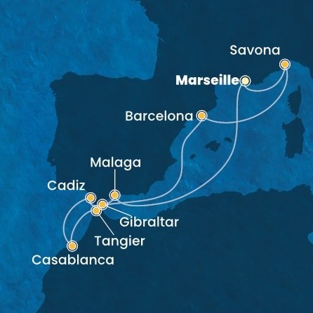 Francúzsko, Taliansko, Španielsko, Maroko, Gibraltár z Marseille na lodi Costa Diadema