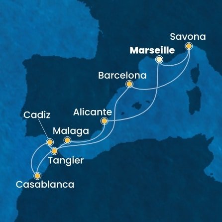 Francúzsko, Taliansko, Španielsko, Maroko z Marseille na lodi Costa Diadema