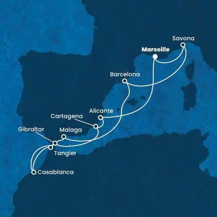Francúzsko, Taliansko, Španielsko, Maroko, Gibraltár z Marseille na lodi Costa Diadema