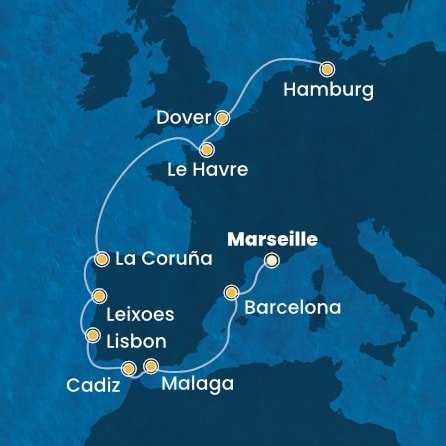 Francúzsko, Španielsko, Portugalsko, Francie, Veľká Británia, Nemecko z Marseille na lodi Costa Favolosa