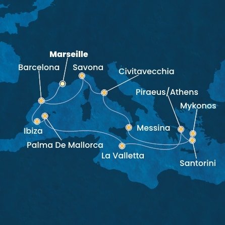 Francúzsko, Španielsko, Malta, Grécko, Taliansko z Marseille na lodi Costa Serena