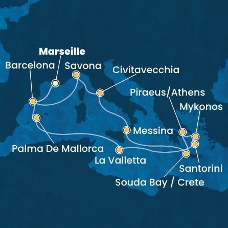 Francúzsko, Španielsko, Malta, Grécko, Taliansko z Marseille na lodi Costa Fascinosa