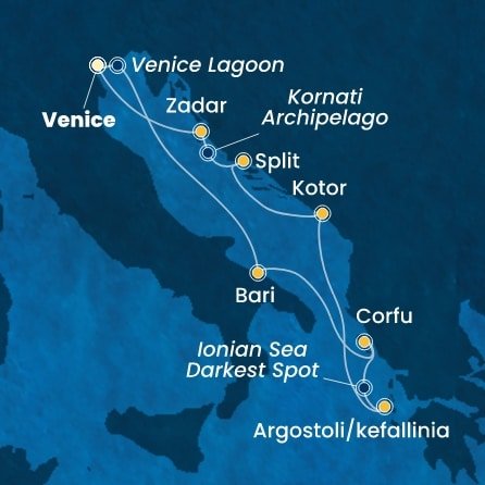 Taliansko, Grécko, Čierna Hora, Chorvátsko z Marghery na lodi Costa Deliziosa