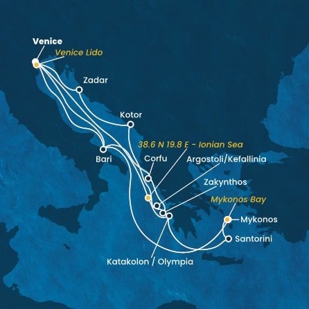 Taliansko, Grécko, Čierna Hora, Chorvátsko,  na lodi Costa Deliziosa