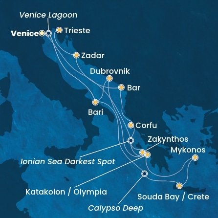 Taliansko, Grécko, Chorvátsko, Čierna Hora z Marghery na lodi Costa Deliziosa