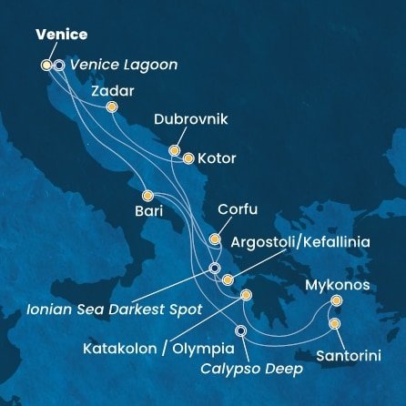 Taliansko, Grécko, Chorvátsko, Čierna Hora z Marghery na lodi Costa Deliziosa