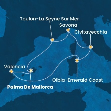 Španielsko, Taliansko, Francúzsko z Palmy de Mallorca na lodi Costa Pacifica