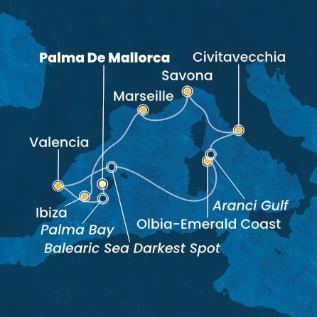 Španielsko, Taliansko, Francúzsko z Palmy de Mallorca na lodi Costa Pacifica