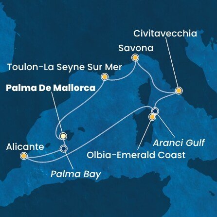 Španielsko, Taliansko, Francúzsko z Palmy de Mallorca na lodi Costa Pacifica