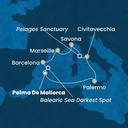 Španielsko, Taliansko, Francúzsko z Palmy de Mallorca na lodi Costa Toscana