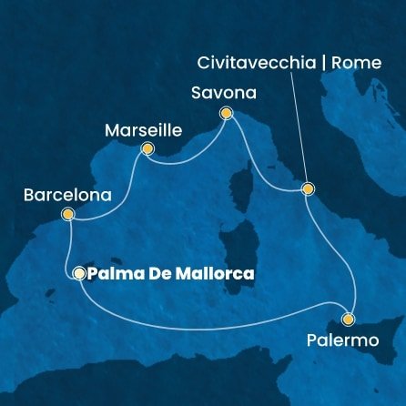 Španielsko, Taliansko, Francúzsko z Palmy de Mallorca na lodi Costa Toscana