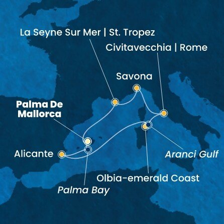 Španielsko, Taliansko, Francúzsko z Palmy de Mallorca na lodi Costa Pacifica