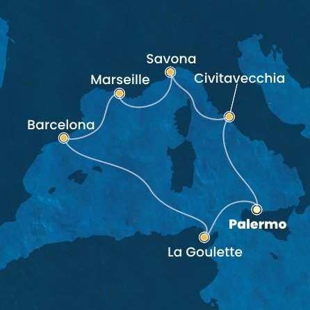 Taliansko, Francúzsko, Španielsko, Tunisko z Palerma na lodi Costa Pacifica