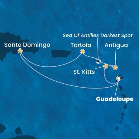 Guadeloupe, Svätý Krištof a Nevis, Antigua a Barbuda, Britské Panenské ostrovy, Dominikánska republika z Pointe-à-Pitre na lodi Costa Favolosa