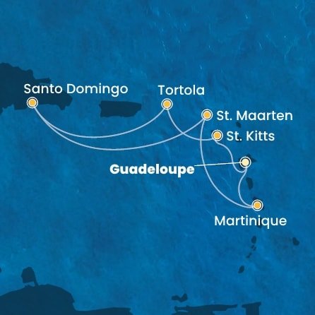 Guadeloupe, Svätý Krištof a Nevis, Britské Panenské ostrovy, Dominikánska republika, Svatý Martin, Martinik z Pointe-à-Pitre na lodi Costa Favolosa
