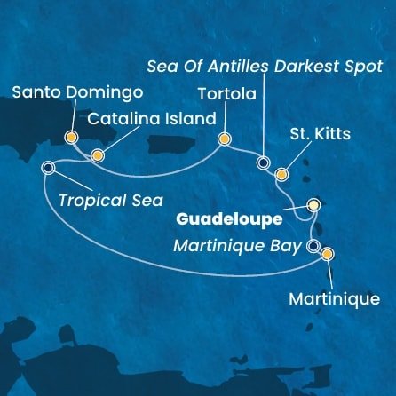 Guadeloupe, Svätý Krištof a Nevis, Britské Panenské ostrovy, Dominikánska republika, Martinik z Pointe-à-Pitre na lodi Costa Fascinosa