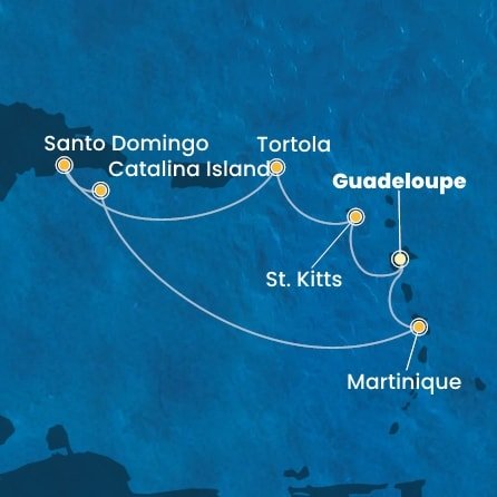 Guadeloupe, Svätý Krištof a Nevis, Britské Panenské ostrovy, Dominikánska republika, Martinik z Pointe-à-Pitre na lodi Costa Fascinosa