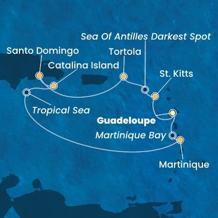 Guadeloupe, Svätý Krištof a Nevis, Britské Panenské ostrovy, Dominikánska republika, Martinik z Pointe-à-Pitre na lodi Costa Fascinosa
