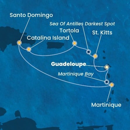 Guadeloupe, Svätý Krištof a Nevis, Britské Panenské ostrovy, Dominikánska republika, Martinik z Pointe-à-Pitre na lodi Costa Favolosa