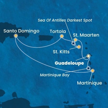 Guadeloupe, Svatý Martin, Svätý Krištof a Nevis, Britské Panenské ostrovy, Dominikánska republika, Martinik z Pointe-à-Pitre na lodi Costa Favolosa