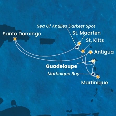 Guadeloupe, Svätý Krištof a Nevis, Svatý Martin, Dominikánska republika, Antigua a Barbuda, Martinik z Pointe-à-Pitre na lodi Costa Favolosa