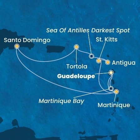 Guadeloupe, Martinik, Svätý Krištof a Nevis, Antigua a Barbuda, Britské Panenské ostrovy, Dominikánska republika z Pointe-à-Pitre na lodi Costa Favolosa