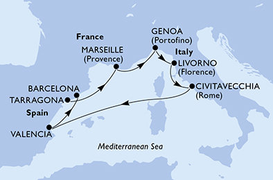 Tarragona, Francúzsko, Taliansko, Španielsko z Tarragony na lodi MSC Lirica