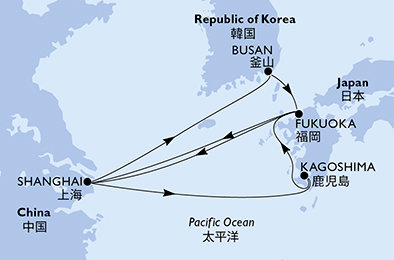 Čína, Japonsko, Južná Kórea zo Šanghaja na lodi MSC Bellissima