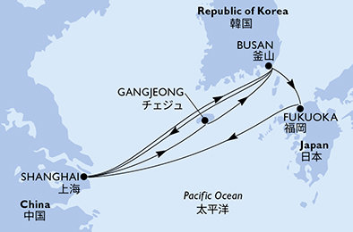 Čína, Južná Kórea, Japonsko zo Šanghaja na lodi MSC Bellissima