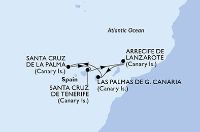 z Lanzarote, Španielsko z Lanzarote na lodi MSC Euribia