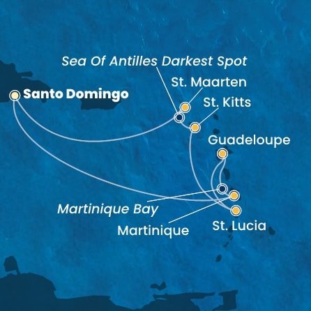 Dominikánska republika, Martinik, Guadeloupe, Svätá Lucia, Svätý Krištof a Nevis, Svatý Martin zo Santa Dominga na lodi Costa Favolosa
