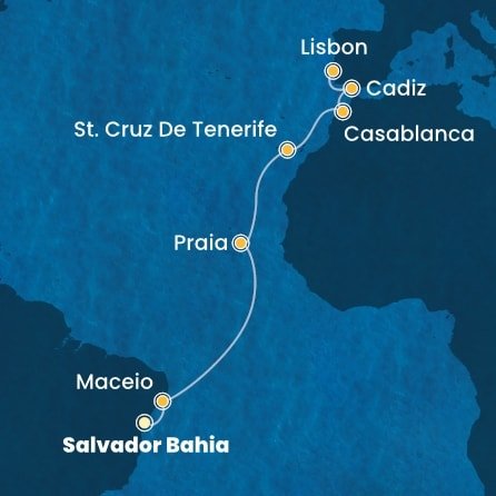 Brazília, Kapverdy, Španielsko, Maroko, Portugalsko zo Salvadoru na lodi Costa Diadema