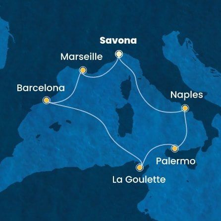 Taliansko, Tunisko, Španielsko, Francúzsko ze Savony na lodi Costa Pacifica