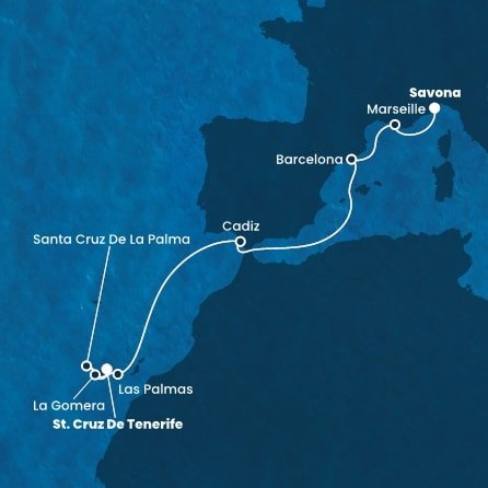 Taliansko, Francúzsko, Španielsko, La Gomera ze Savony na lodi Costa Fortuna