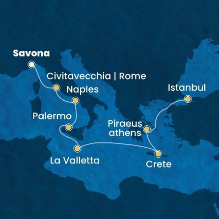Taliansko, Malta, Grécko, Turecko ze Savony na lodi Costa Pacifica