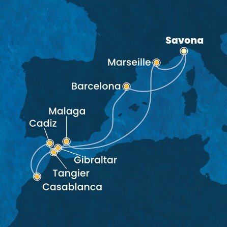Taliansko, Francúzsko, Španielsko, Gibraltár, Maroko ze Savony na lodi Costa Favolosa