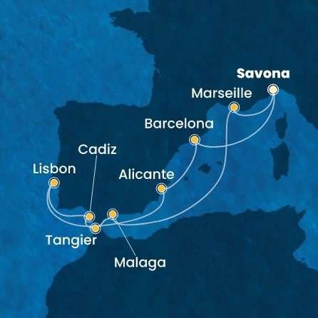 Taliansko, Španielsko, Portugalsko, Maroko, Francúzsko ze Savony na lodi Costa Diadema