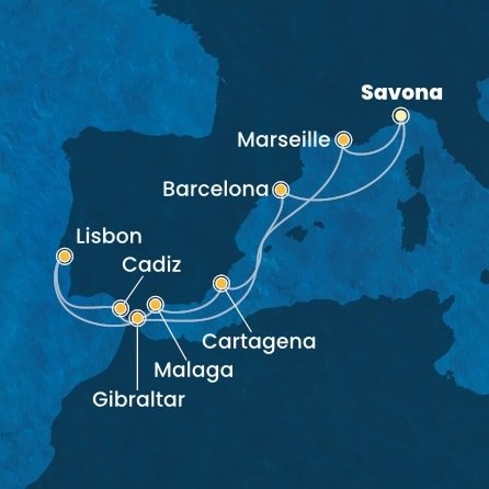 Taliansko, Francúzsko, Španielsko, Gibraltár, Portugalsko ze Savony na lodi Costa Favolosa