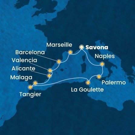 Taliansko, Tunisko, Maroko, Španielsko, Francúzsko ze Savony na lodi Costa Pacifica