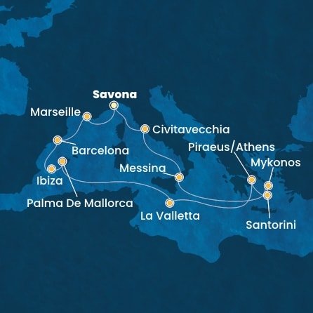 Taliansko, Francúzsko, Španielsko, Malta, Grécko ze Savony na lodi Costa Serena