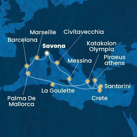 Taliansko, Grécko, Tunisko, Španielsko, Francúzsko ze Savony na lodi Costa Favolosa