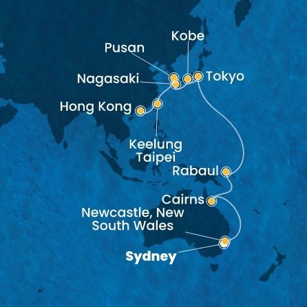 Austrália, Papua Nová Guinea, Japonsko, Južná Kórea, Tchaj-wan, Čína ze Sydney na lodi Costa Deliziosa
