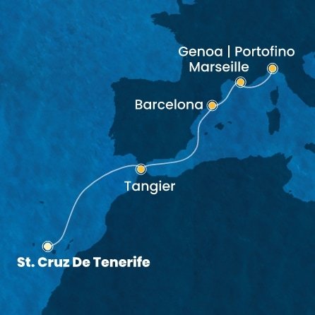 Španielsko, Maroko, Francúzsko, Taliansko z Tenerife na lodi Costa Smeralda