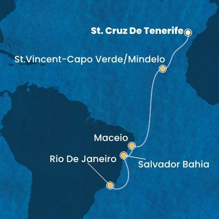 Španielsko, Kapverdy, Brazília z Tenerife na lodi Costa Diadema