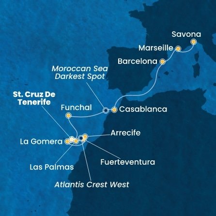 Španielsko, La Gomera, Portugalsko, Maroko, Francúzsko, Taliansko z Tenerife na lodi Costa Fortuna
