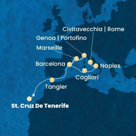 Španielsko, Maroko, Francúzsko, Taliansko z Tenerife na lodi Costa Smeralda
