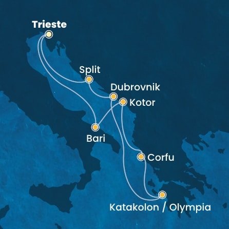 Taliansko, Čierna Hora, Grécko, Chorvátsko z Trieste na lodi Costa Deliziosa